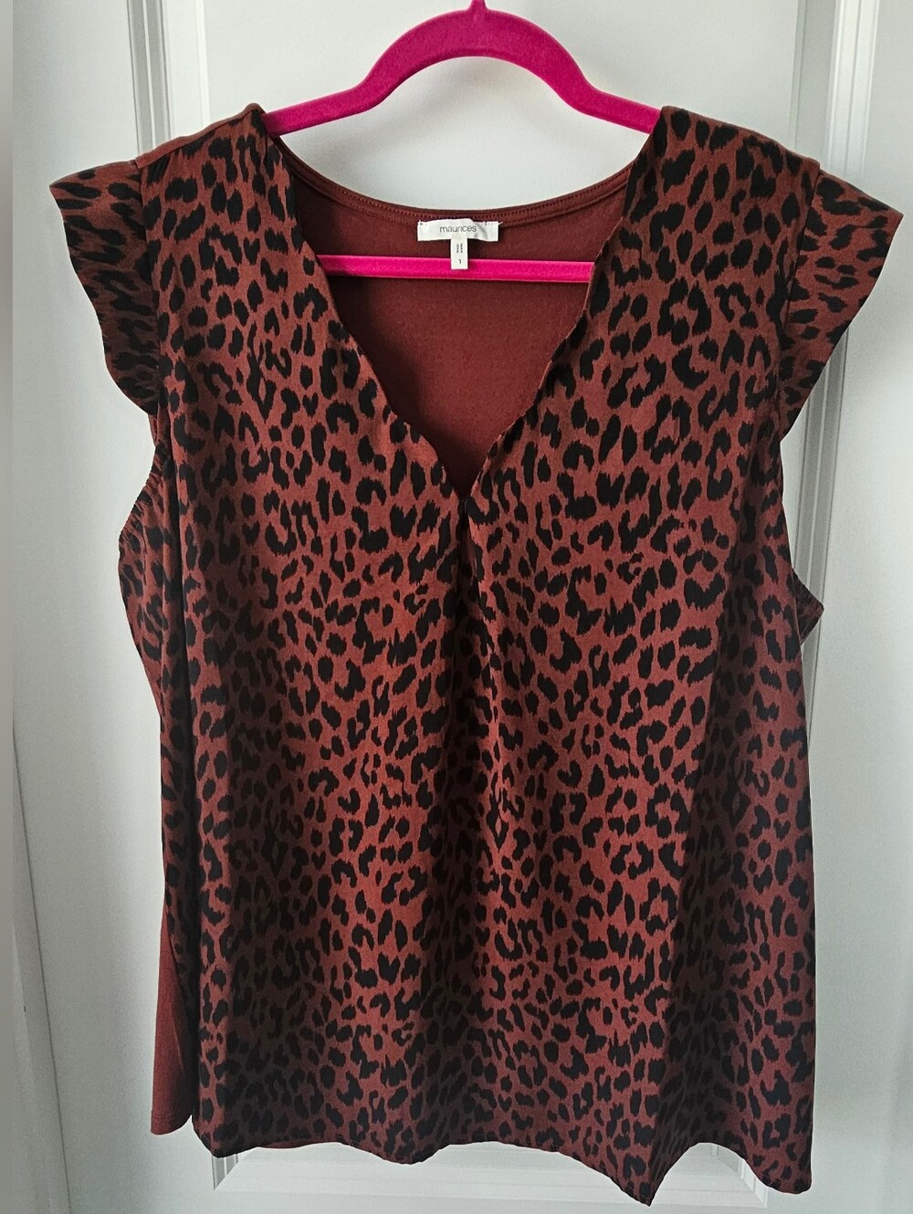 Maurices Rust Leopard Print V-Neck Cap Sleeve Top